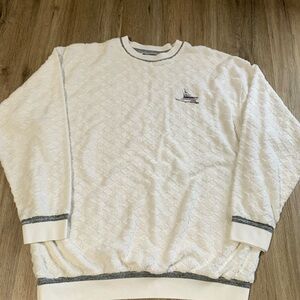 Vtg Exist Sports Line Boat Crewneck Sweater Sz L Mens White Made In USA Nautical